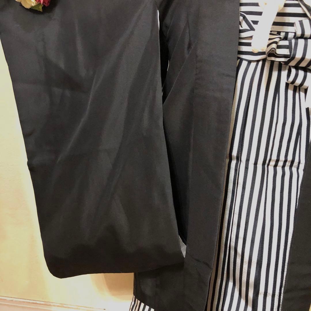 七五三着物五歳‼️完全フルセット‼️黒紋付格上アンサンブル‼️縞人気袴⭐︎日本男子逸品