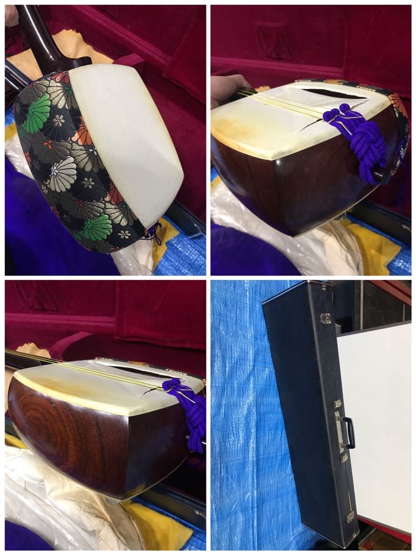 和楽器 三味線 弦楽器 鼈甲撥 天然素材 金細 綾杉胴 金具k9