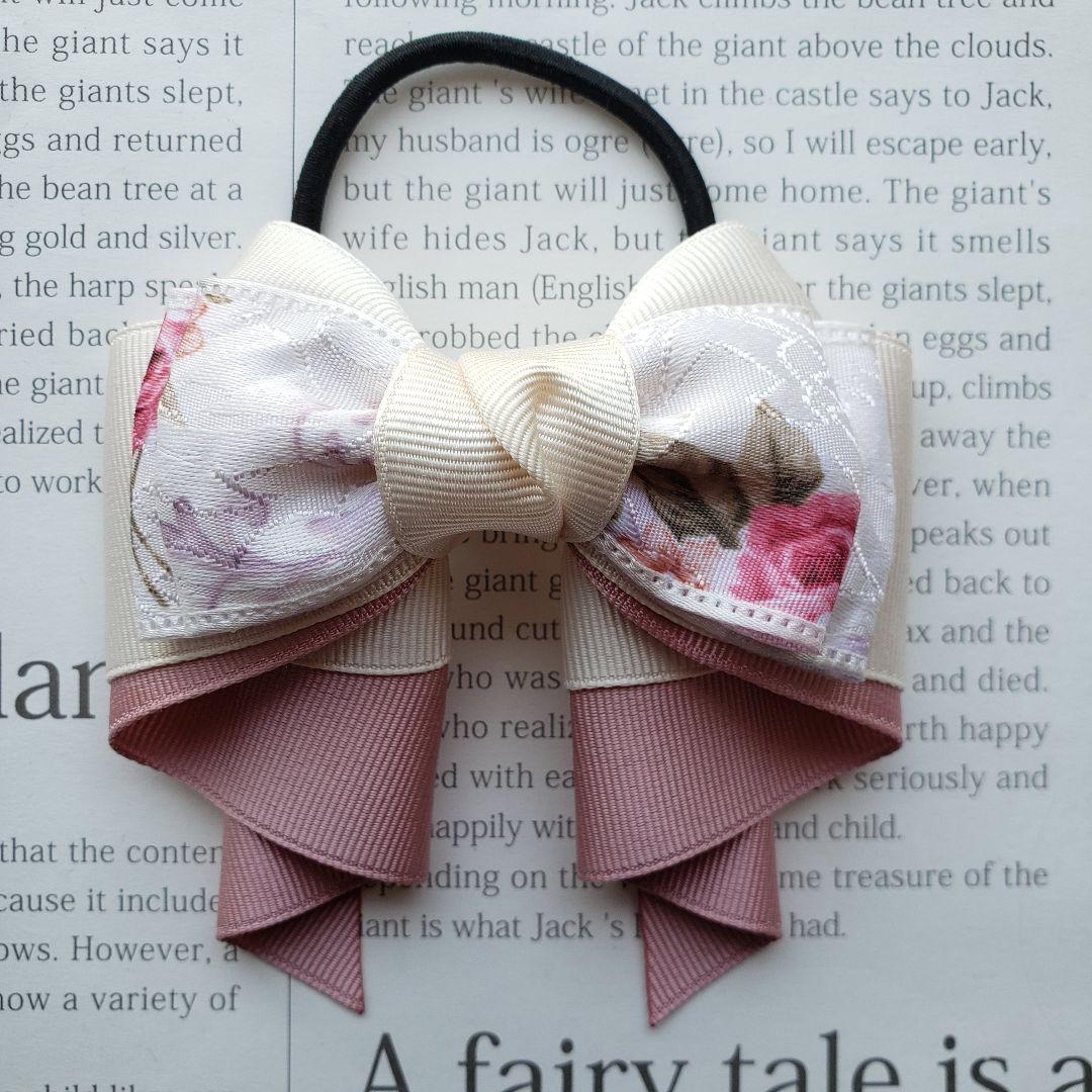 リボン　ヘアゴム♡カノンリボン～long～♡アンティークローズ♡ハンドメイド