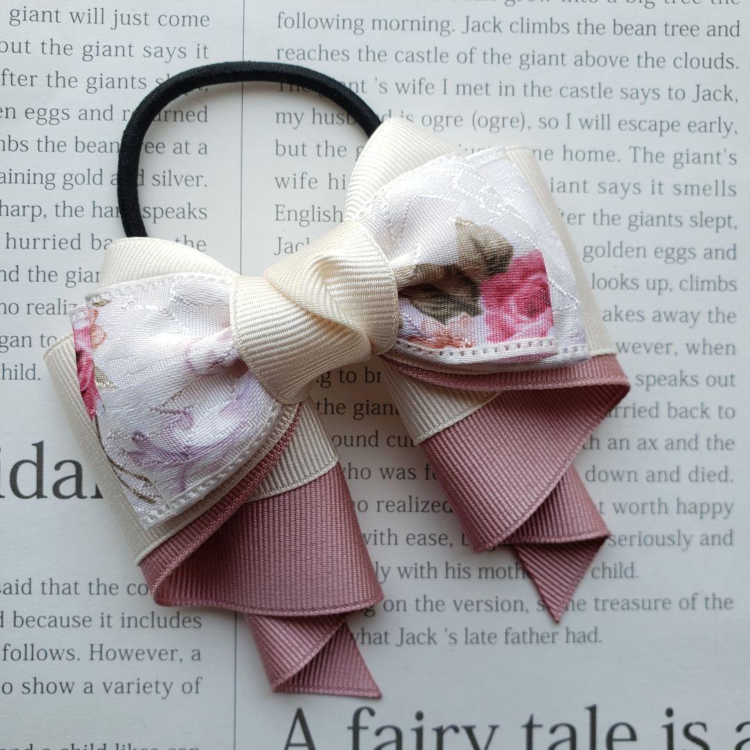 リボン　ヘアゴム♡カノンリボン～long～♡アンティークローズ♡ハンドメイド