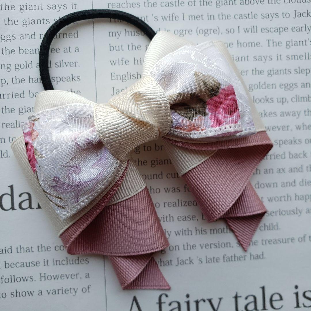 リボン　ヘアゴム♡カノンリボン～long～♡アンティークローズ♡ハンドメイド