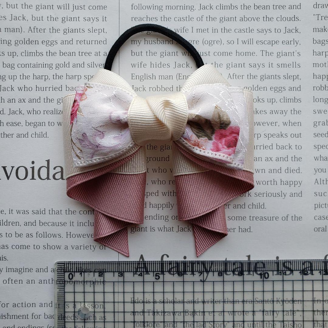 リボン　ヘアゴム♡カノンリボン～long～♡アンティークローズ♡ハンドメイド