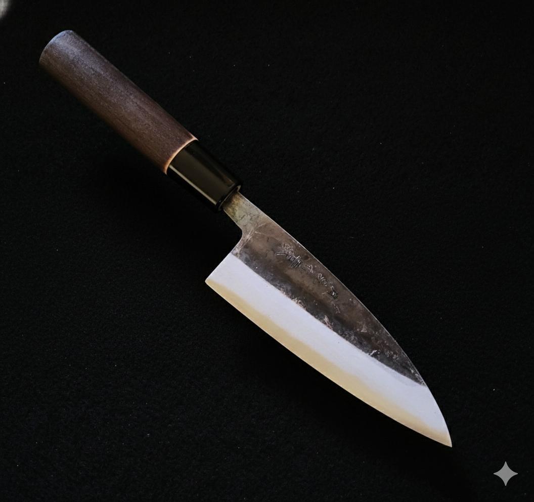 青紙２号 黒打 小三徳包丁（アジ切） 120㎜ G1451 焼柄 日本製 月光作