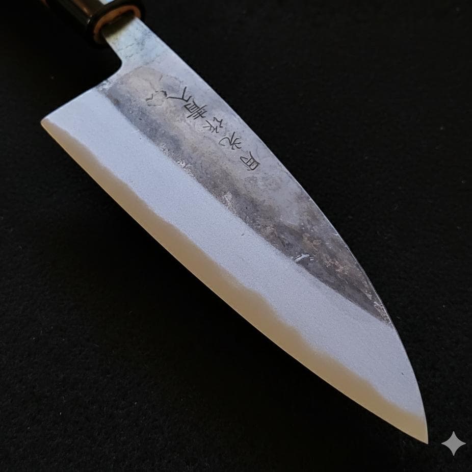 青紙２号 黒打 小三徳包丁（アジ切） 120㎜ G1451 焼柄 日本製 月光作