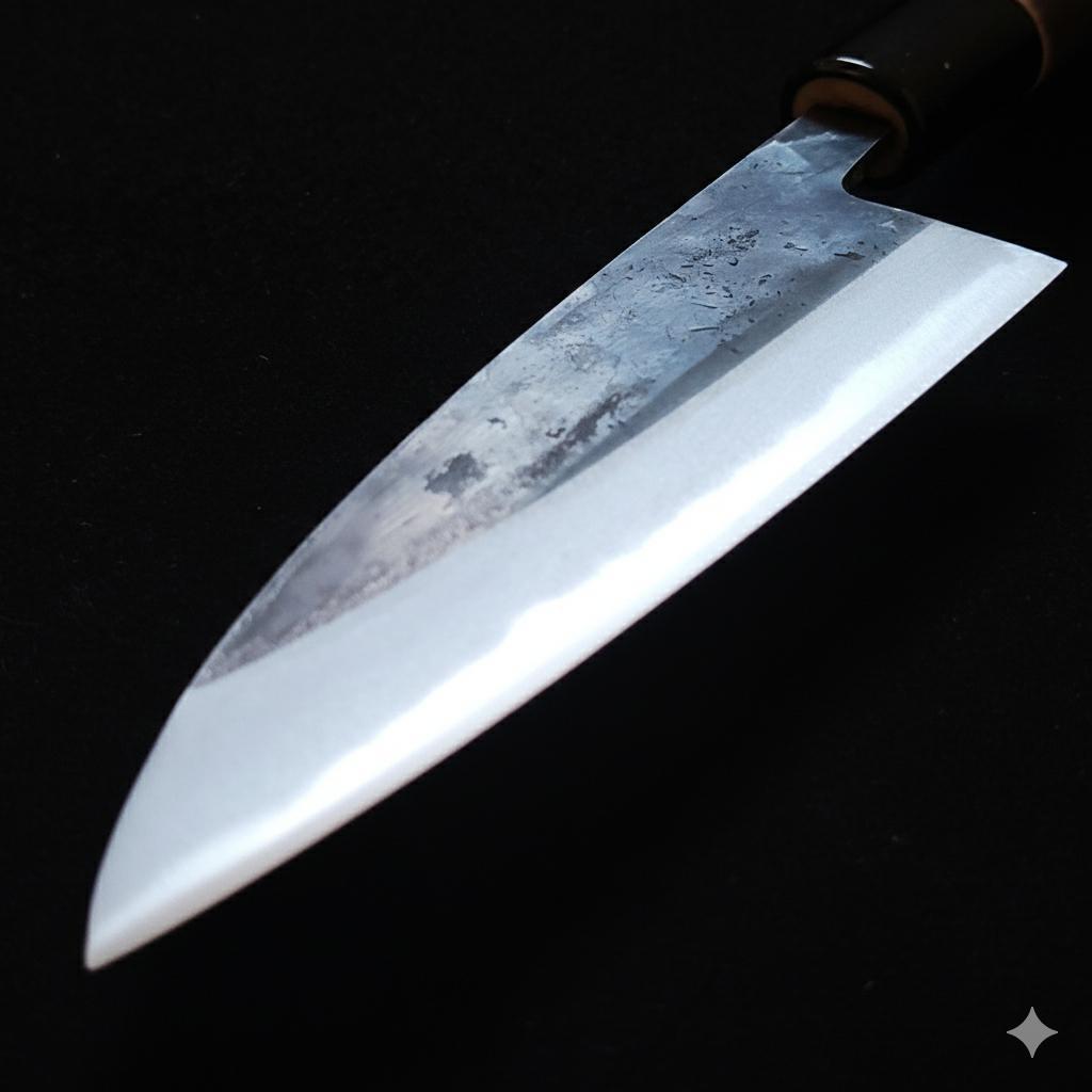 青紙２号 黒打 小三徳包丁（アジ切） 120㎜ G1451 焼柄 日本製 月光作