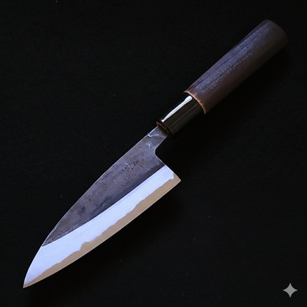 青紙２号 黒打 小三徳包丁（アジ切） 120㎜ G1451 焼柄 日本製 月光作