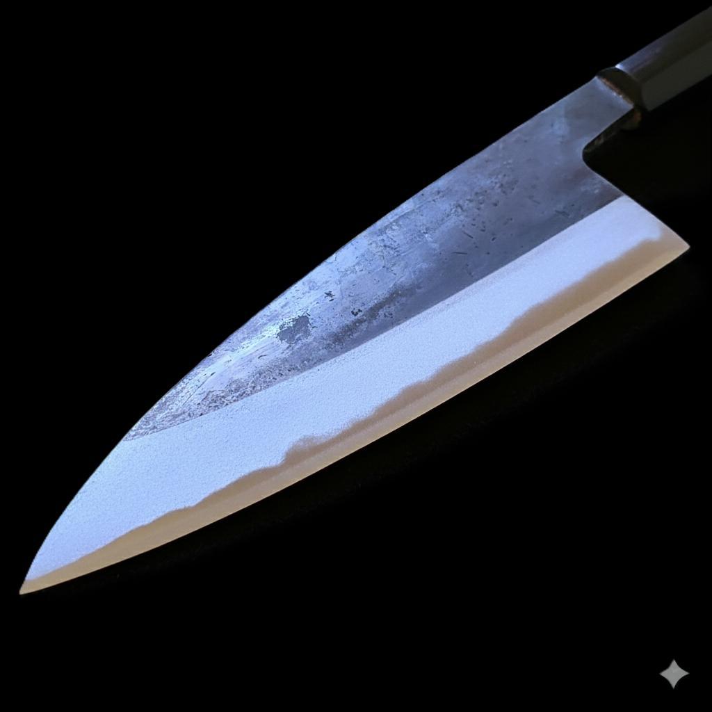 青紙２号 黒打 小三徳包丁（アジ切） 120㎜ G1451 焼柄 日本製 月光作