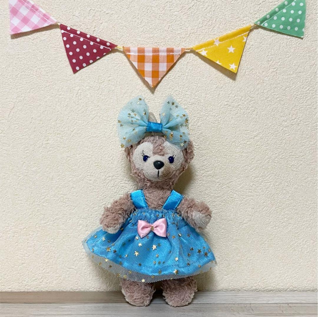 ハンドメイド。ブルーサテン&星★チュールワンピース。ぬいぐるみバッジ用コス
