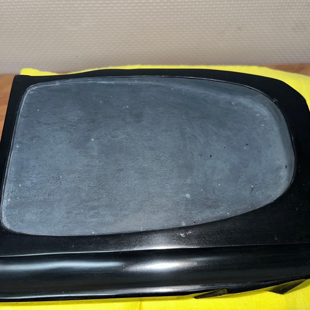 ⭕️雄勝硯　蓋付瓢箪彫刻硯　遠藤弘行　筆置き付き　手間多い　蓋の瓢箪が美しい　硯