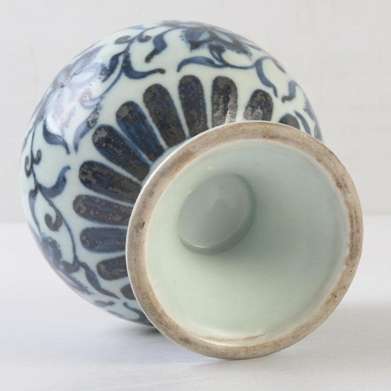 中国　大明宣徳年製款　青花花弁文　蓋香炉　C　A29