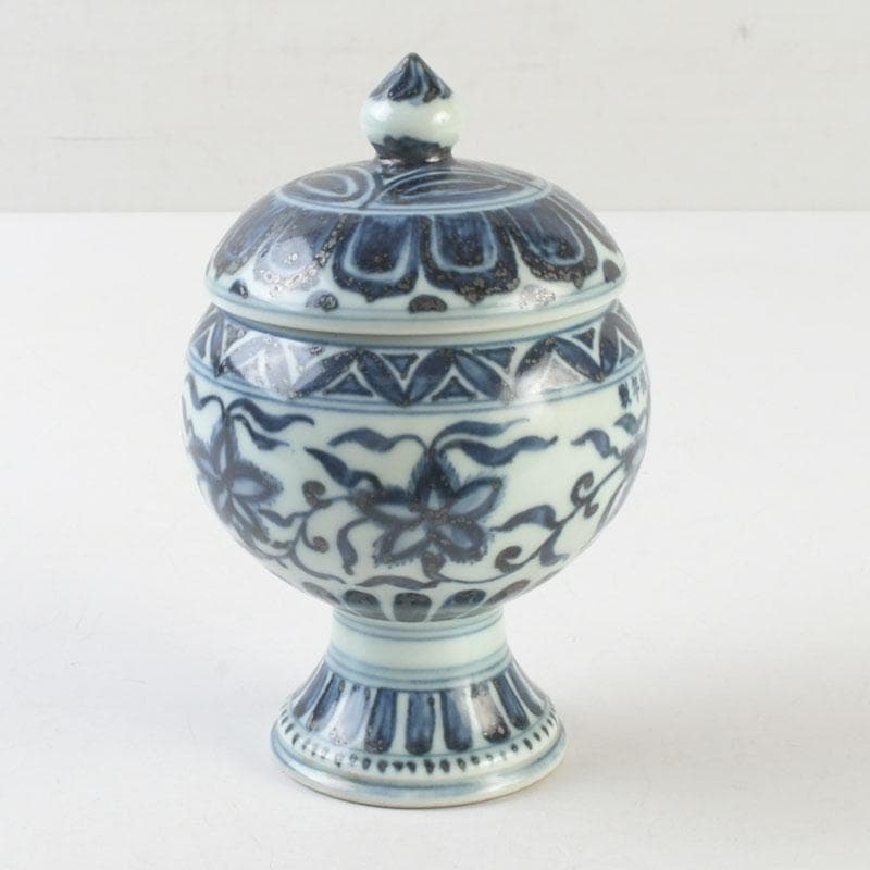 中国　大明宣徳年製款　青花花弁文　蓋香炉　C　A29