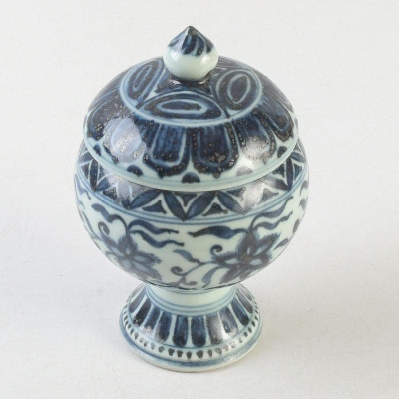 中国　大明宣徳年製款　青花花弁文　蓋香炉　C　A29