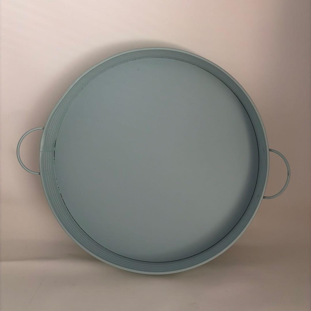 北欧デンマーク青いブリキ製円形トレイ特大サイズ新品未使用