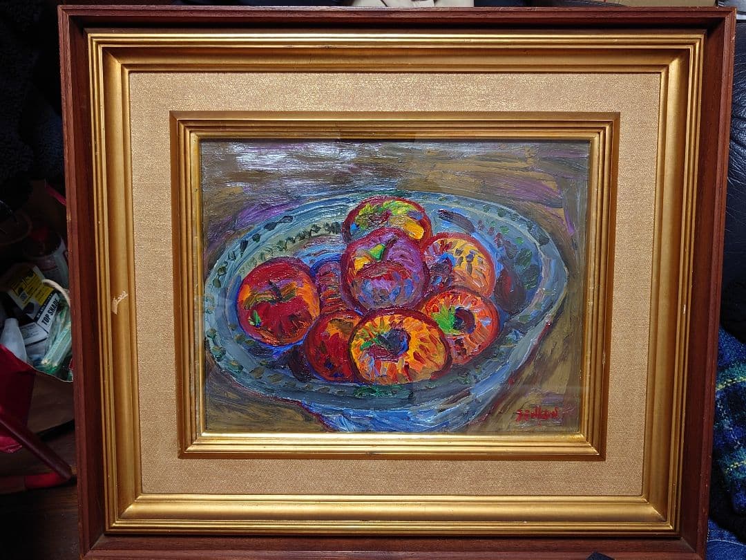 【油彩画】作者不明、野間仁根風『果物のある静物画』 6号