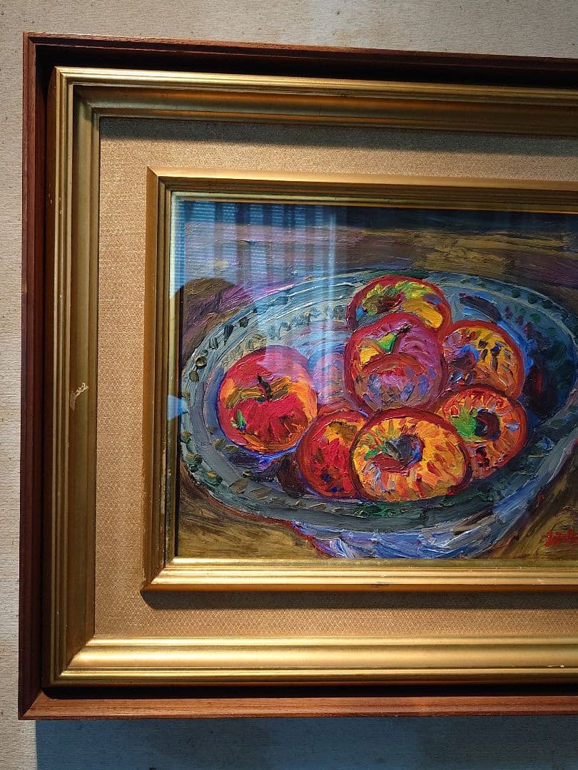 【油彩画】作者不明、野間仁根風『果物のある静物画』 6号
