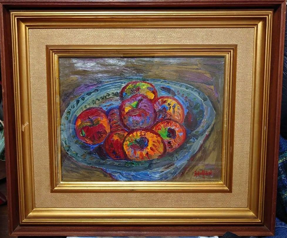 【油彩画】作者不明、野間仁根風『果物のある静物画』 6号