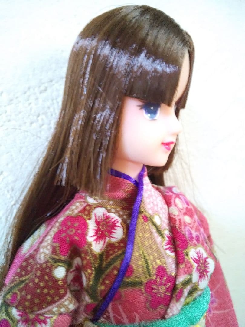 ♥箱無し新品♥旧タカラ・ジェニーフレンドオリーブ　姫カット着物ピンク鶴フルセット