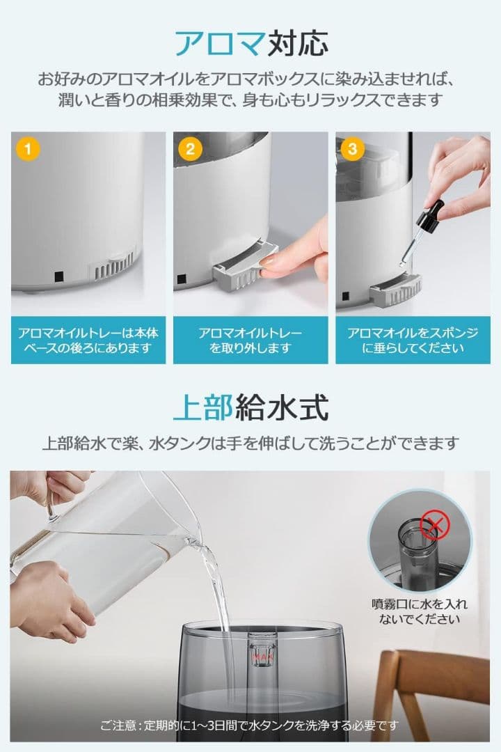 【超大特価！】加湿器 4L UV除菌加湿器 卓上 大容量 超音波式 アロマ