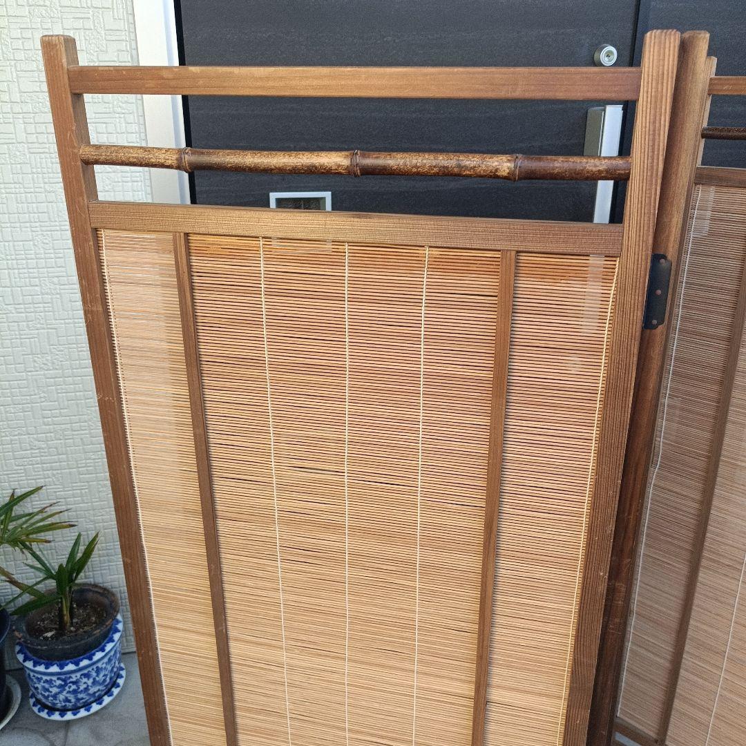 和風 衝立 4連 パーテーション 間仕切り 竹製 屏風 折りたたみ レトロ