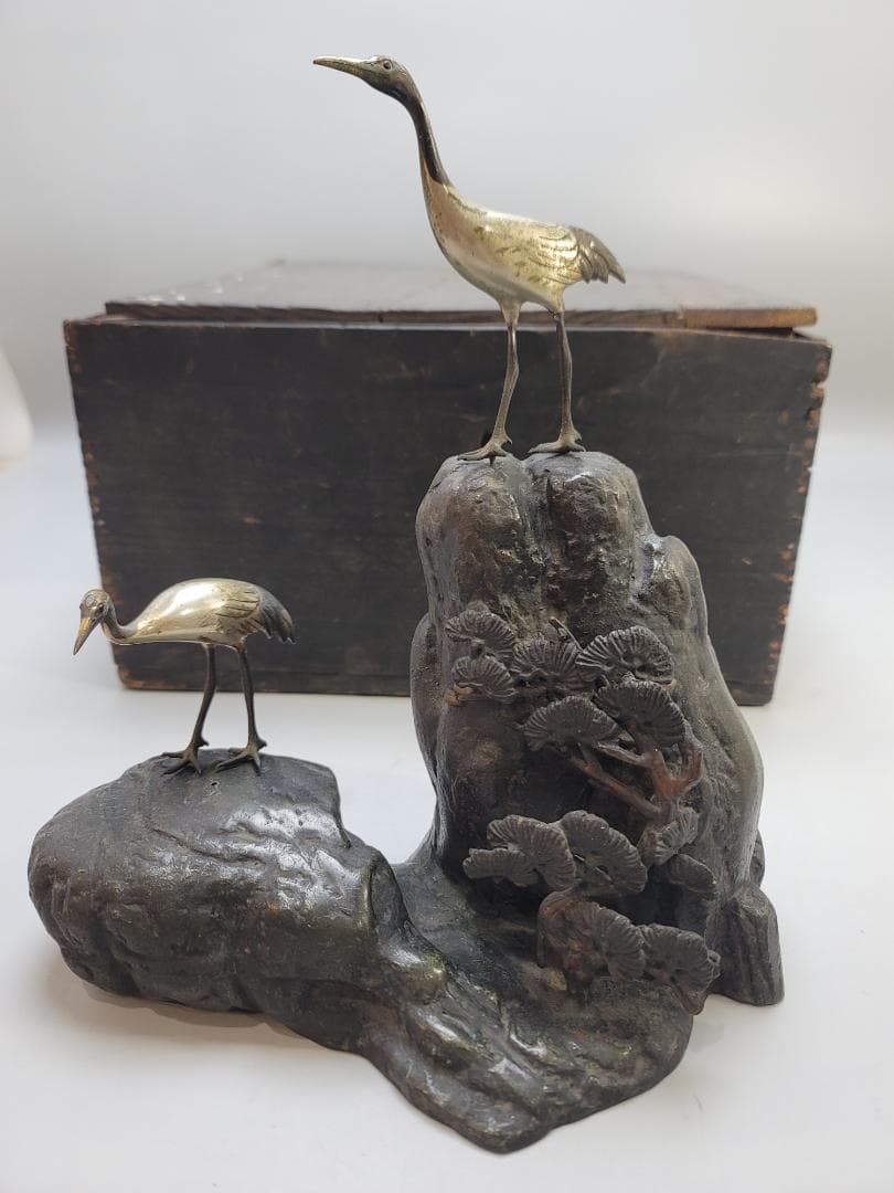 銅製 岩鶴置物 吉祥飾 DT815