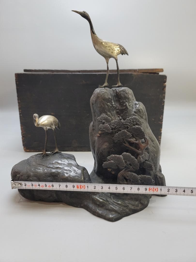 銅製 岩鶴置物 吉祥飾 DT815