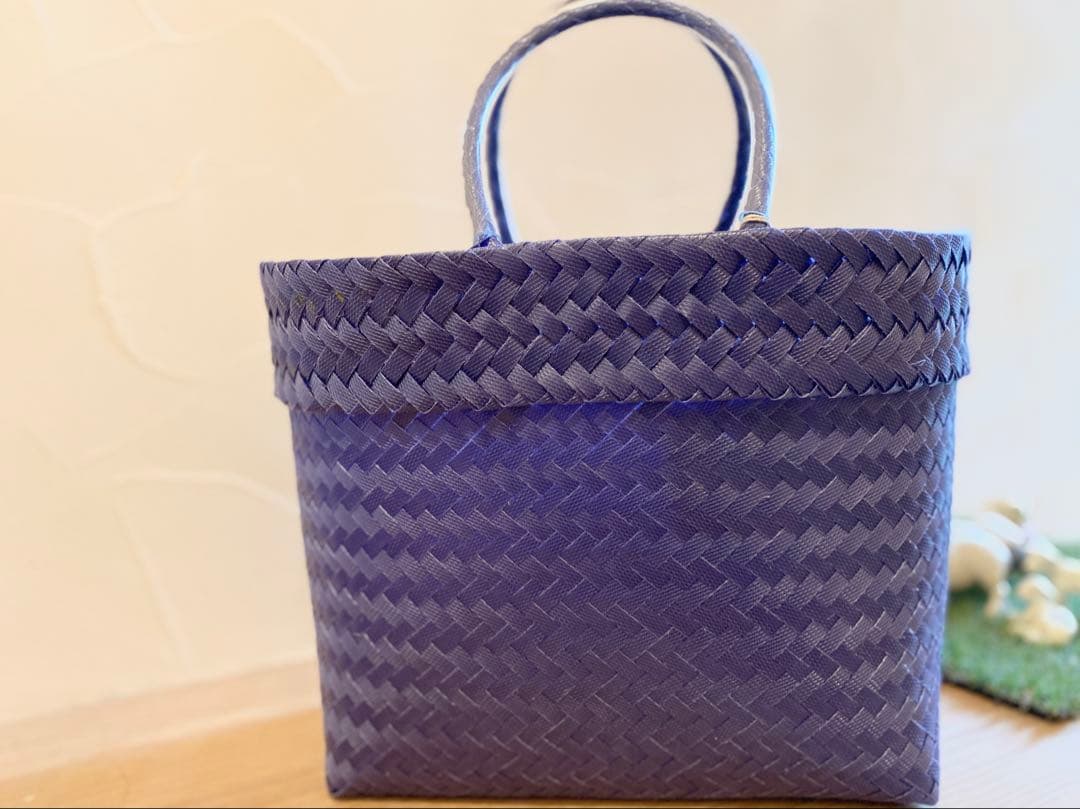 【プラカゴバッグ】ネイビーの網代編みトートバッグ ハンドメイド