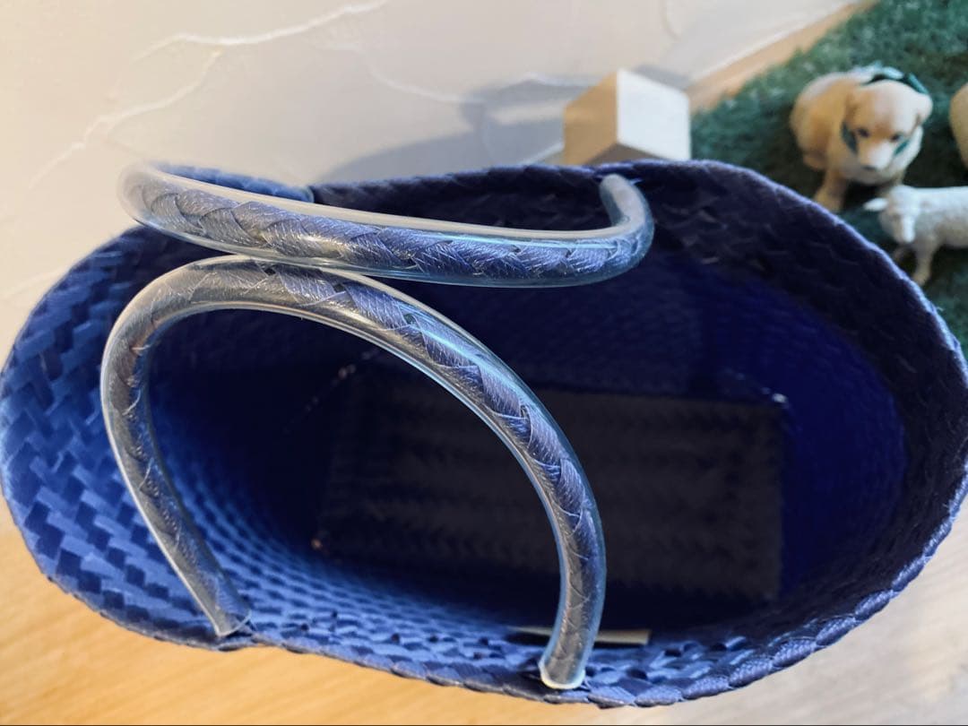 【プラカゴバッグ】ネイビーの網代編みトートバッグ ハンドメイド