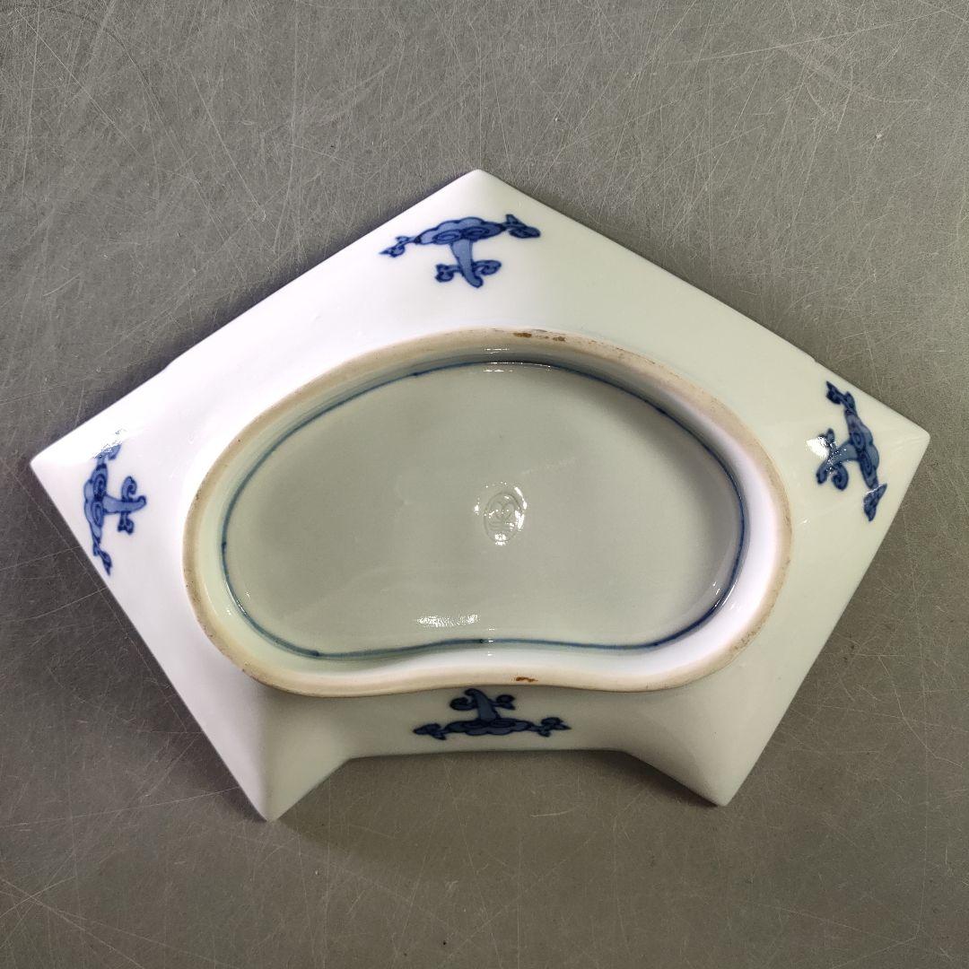 A1225-3/宮永東山 造/結文形青花遊舟図刺身皿5客/共箱/銘々皿/懐石道具