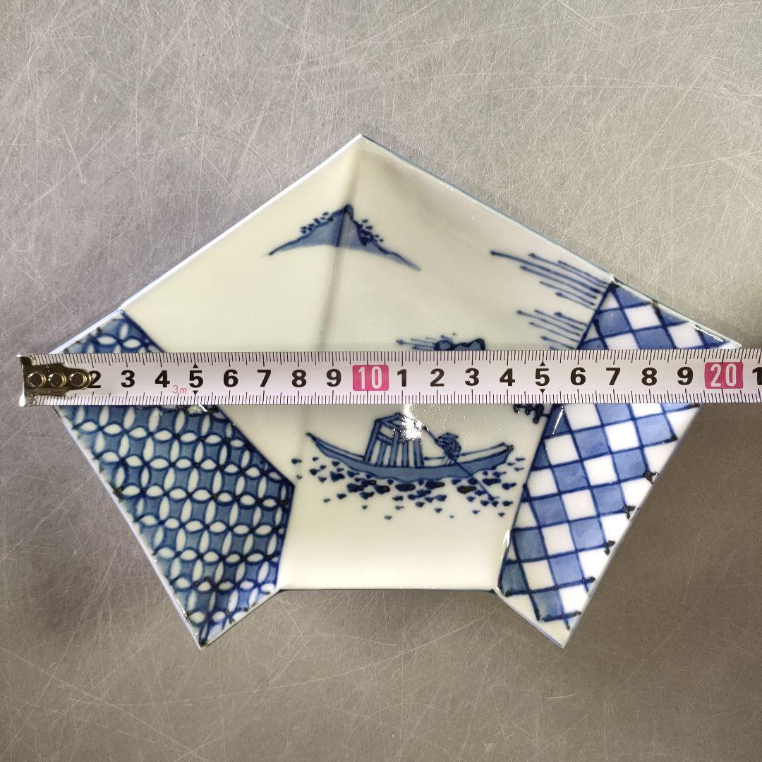 A1225-3/宮永東山 造/結文形青花遊舟図刺身皿5客/共箱/銘々皿/懐石道具