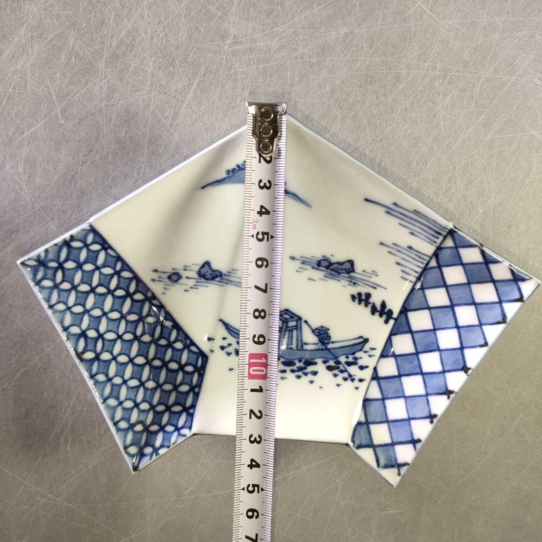 A1225-3/宮永東山 造/結文形青花遊舟図刺身皿5客/共箱/銘々皿/懐石道具