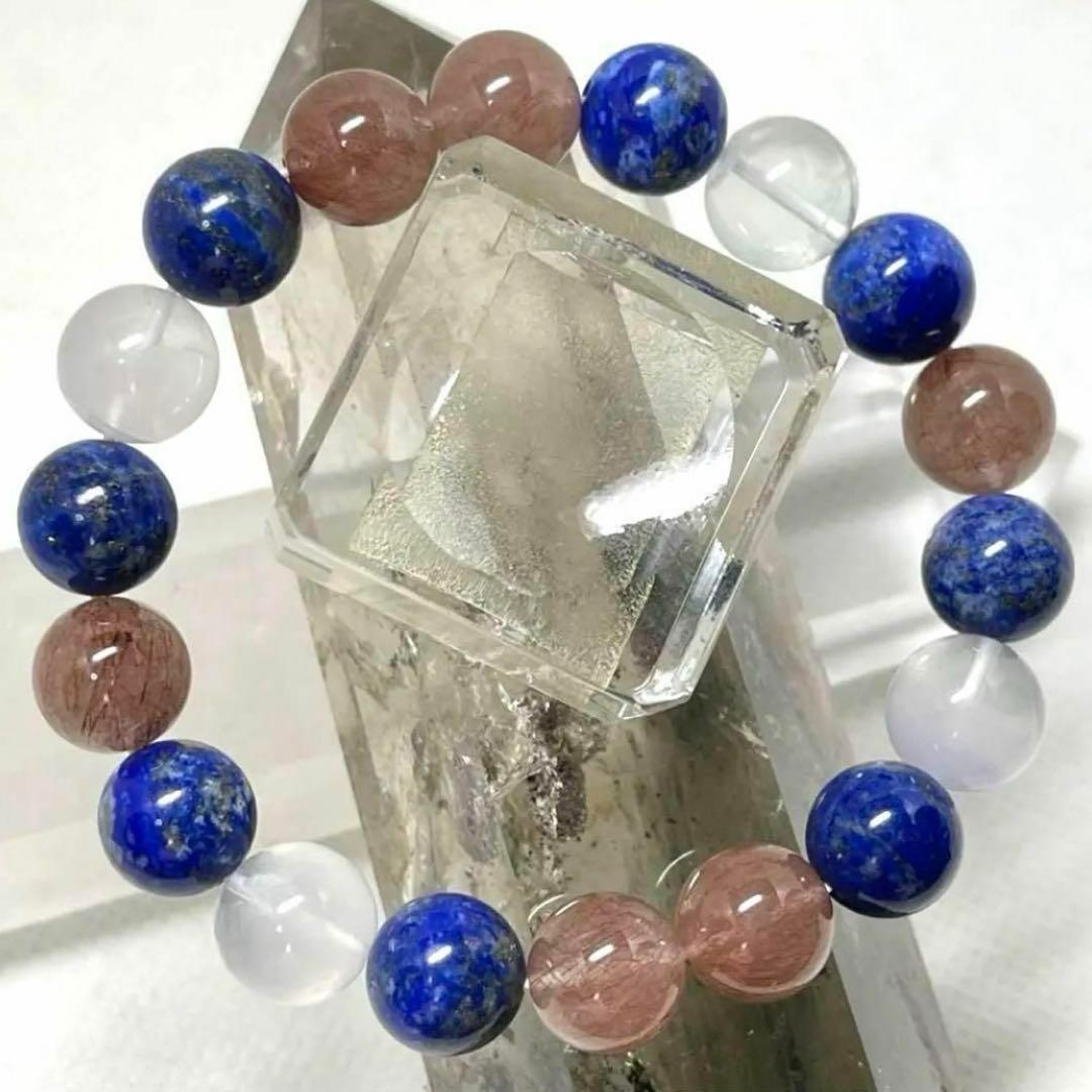 ルチル　ラピスラズリ　フローライト　パワーストーンブレスレット　内径約16cm