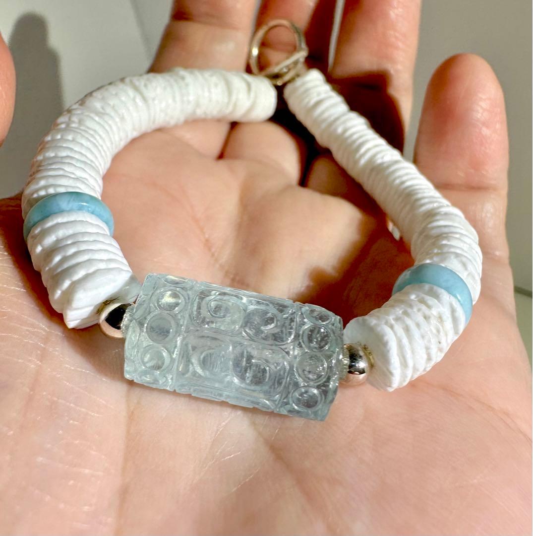 SV925  マニ車　ブルートパーズ　ラリマー　シェル　ブレスレット