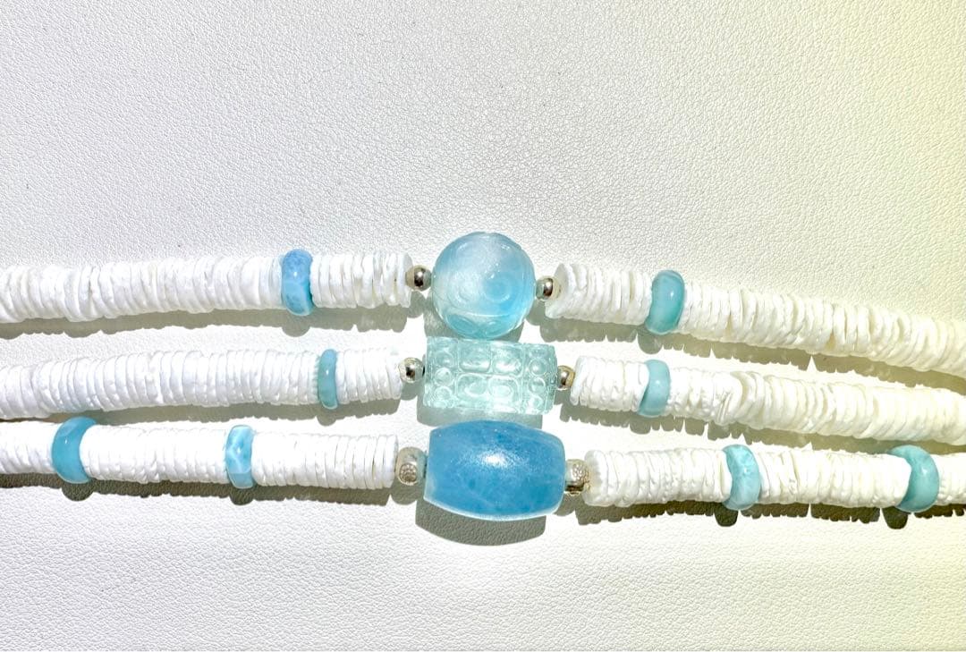 SV925  マニ車　ブルートパーズ　ラリマー　シェル　ブレスレット