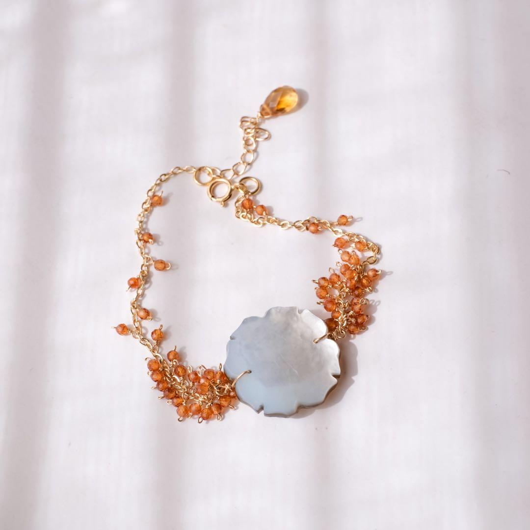 14kgfスモーキークォーツ✖️MOPブレスレット