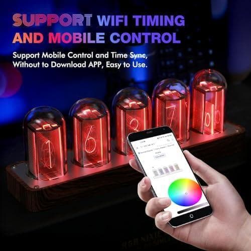 ニキシー管 時計 Wi-Fi同期 & 1600万色カスタマイズ可能、レトロDXT