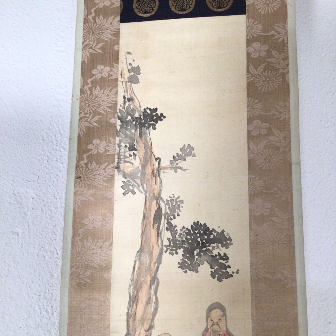 No3479 掛軸　森金石(琴石)  唐人鶴図　着色絹本　合箱　中国画　送料無料