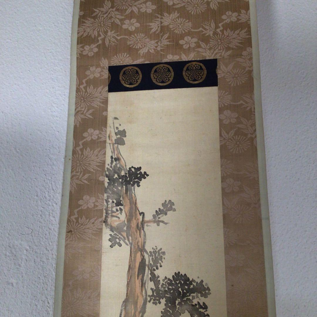 No3479 掛軸　森金石(琴石)  唐人鶴図　着色絹本　合箱　中国画　送料無料