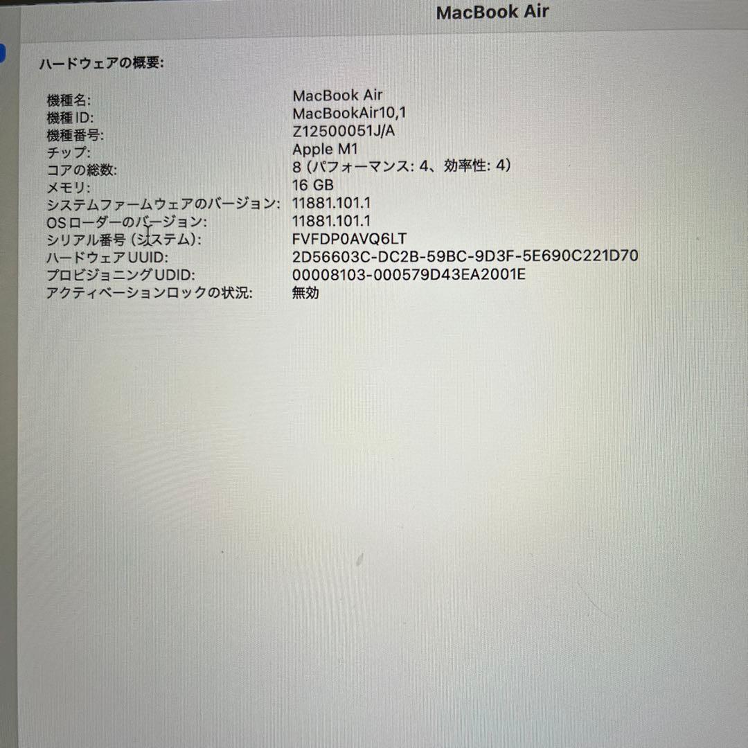 MacBook本体 Apple MacBook Air (M1 Late2020) 16GB RAM