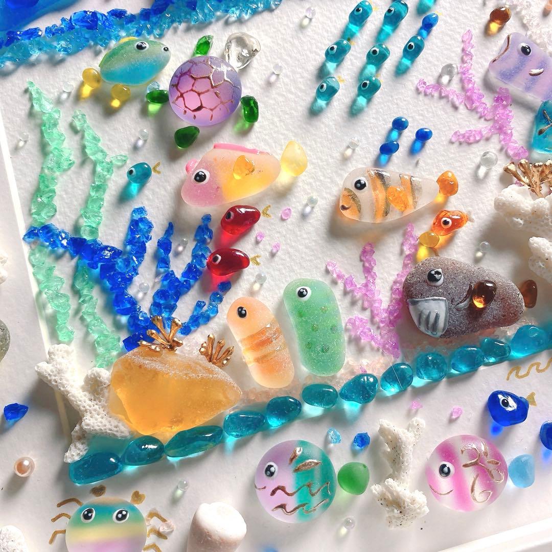 Sea paradise❣️シーグラスアート　水族館　海の仲間　お魚　入学祝い