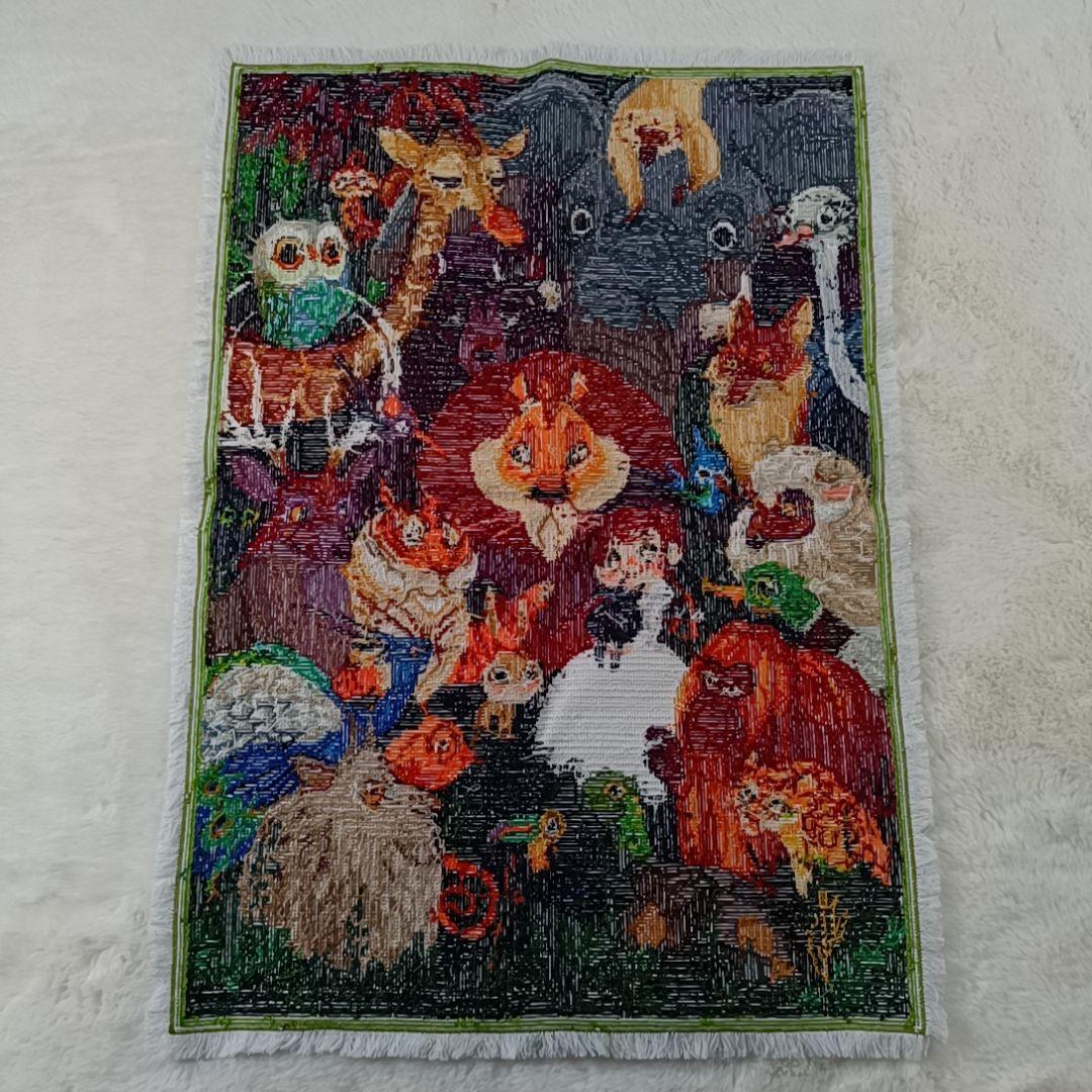 ☆完成品☆ハンドメイド クロスステッチ 動物大集合 刺繍 世界名作劇場 ライオン