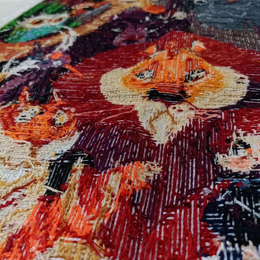 ☆完成品☆ハンドメイド クロスステッチ 動物大集合 刺繍 世界名作劇場 ライオン