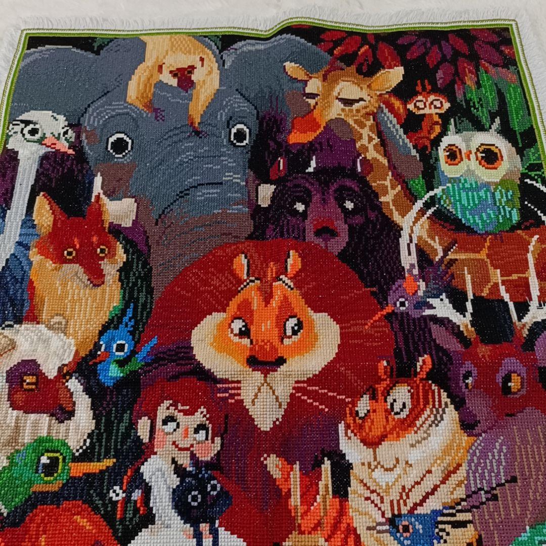 ☆完成品☆ハンドメイド クロスステッチ 動物大集合 刺繍 世界名作劇場 ライオン