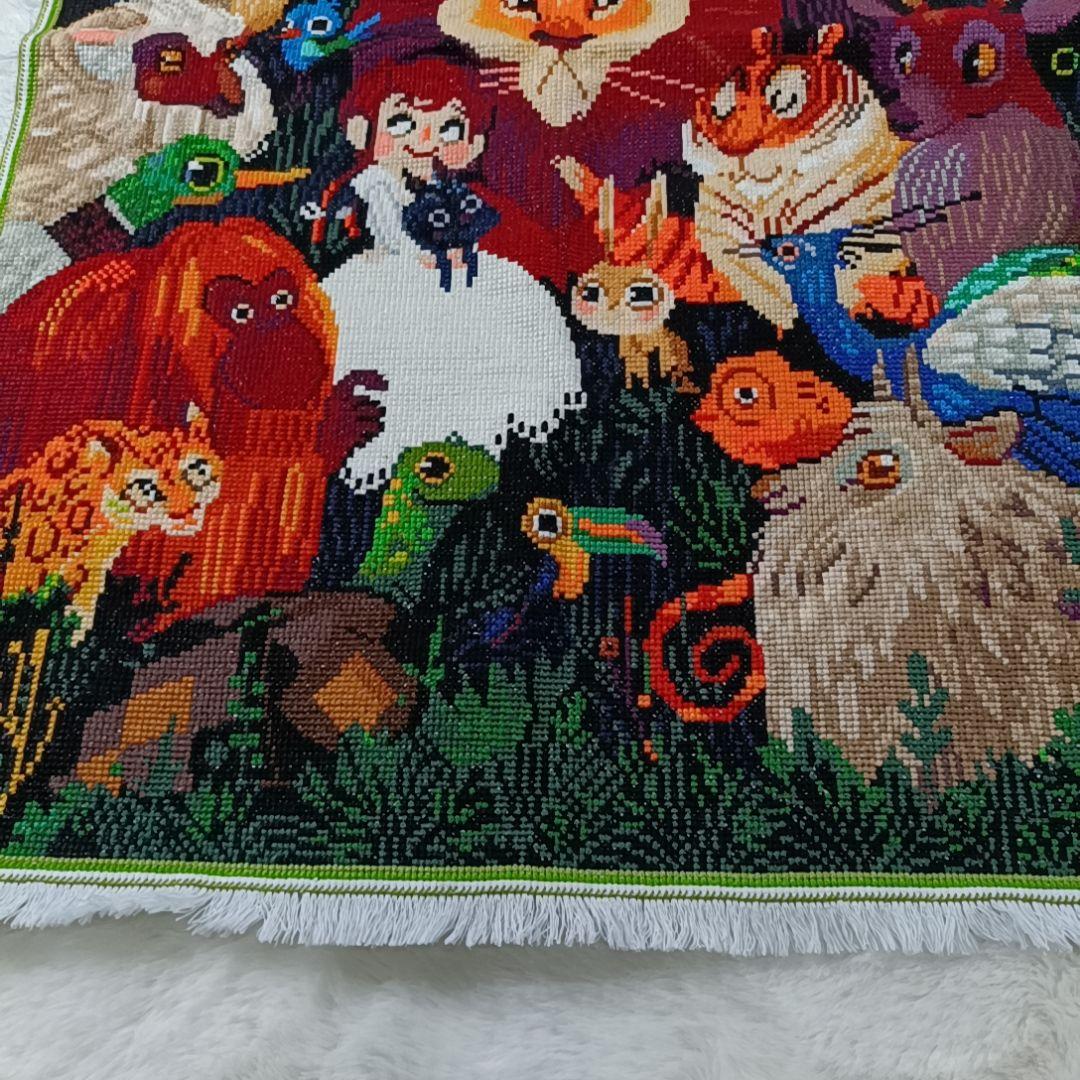 ☆完成品☆ハンドメイド クロスステッチ 動物大集合 刺繍 世界名作劇場 ライオン