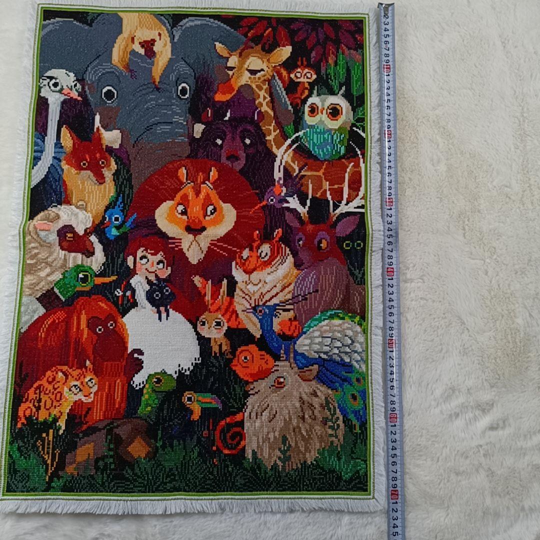☆完成品☆ハンドメイド クロスステッチ 動物大集合 刺繍 世界名作劇場 ライオン