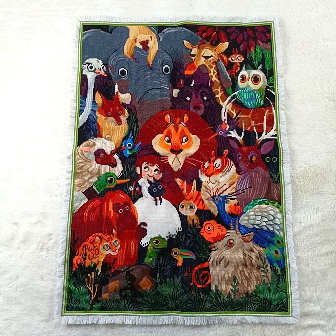 ☆完成品☆ハンドメイド クロスステッチ 動物大集合 刺繍 世界名作劇場 ライオン