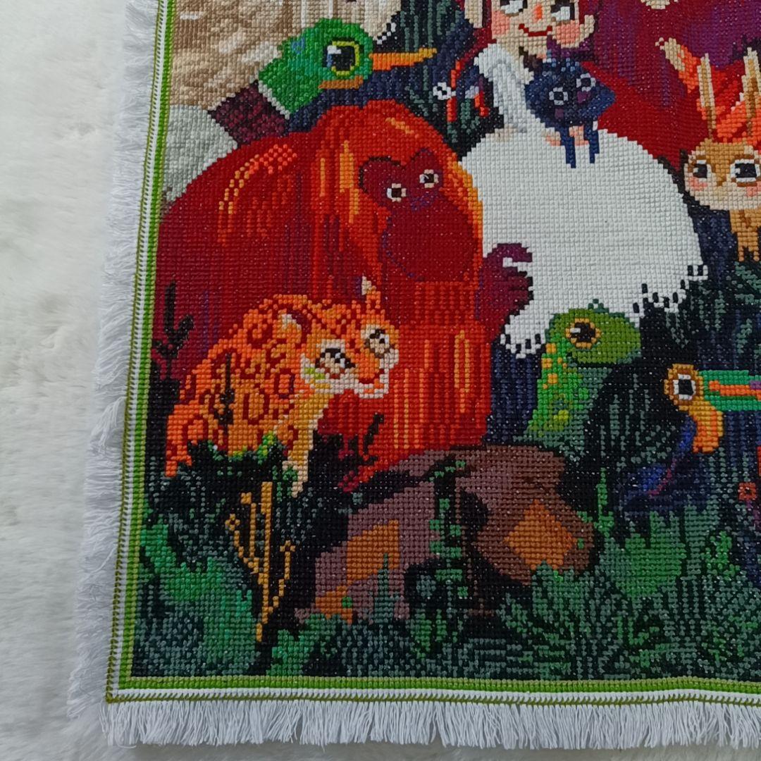 ☆完成品☆ハンドメイド クロスステッチ 動物大集合 刺繍 世界名作劇場 ライオン