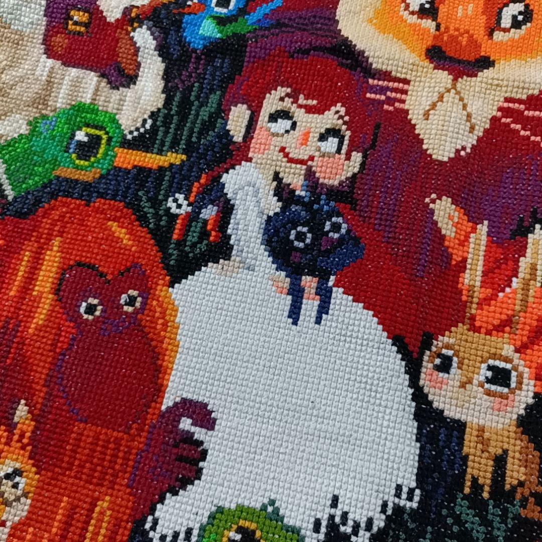 ☆完成品☆ハンドメイド クロスステッチ 動物大集合 刺繍 世界名作劇場 ライオン