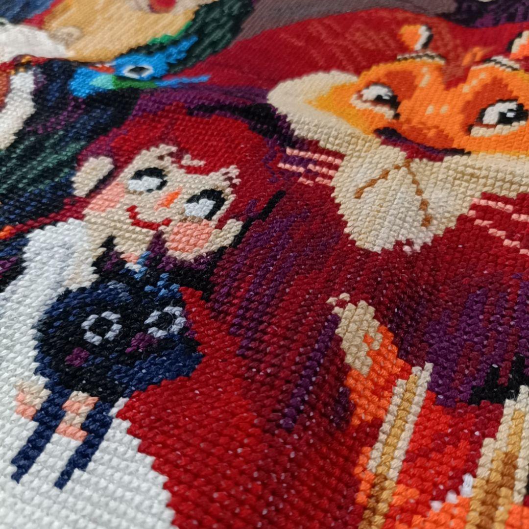 ☆完成品☆ハンドメイド クロスステッチ 動物大集合 刺繍 世界名作劇場 ライオン