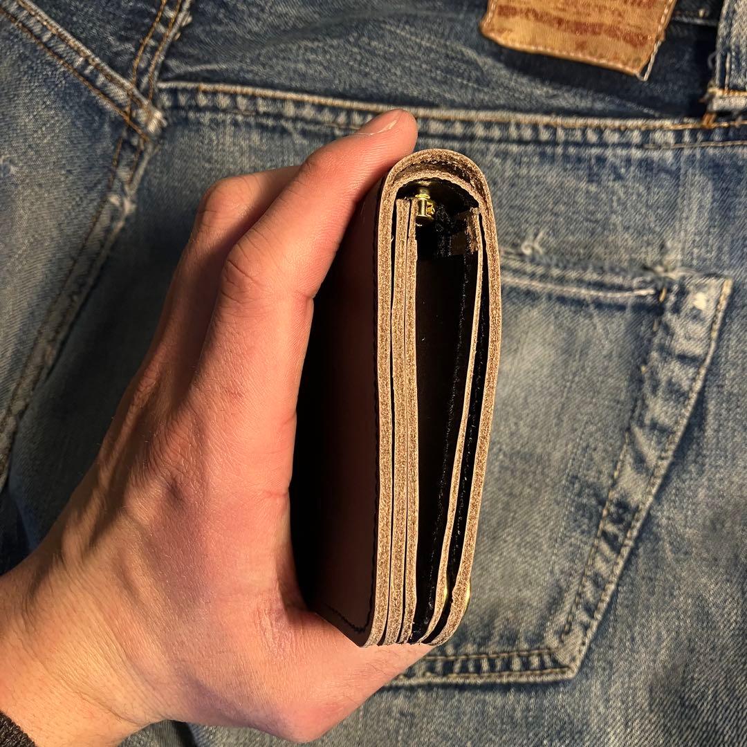 お札が折れない！ミドルトラッカーウォレット　2層 真鍮 ブラス 栃木レザー