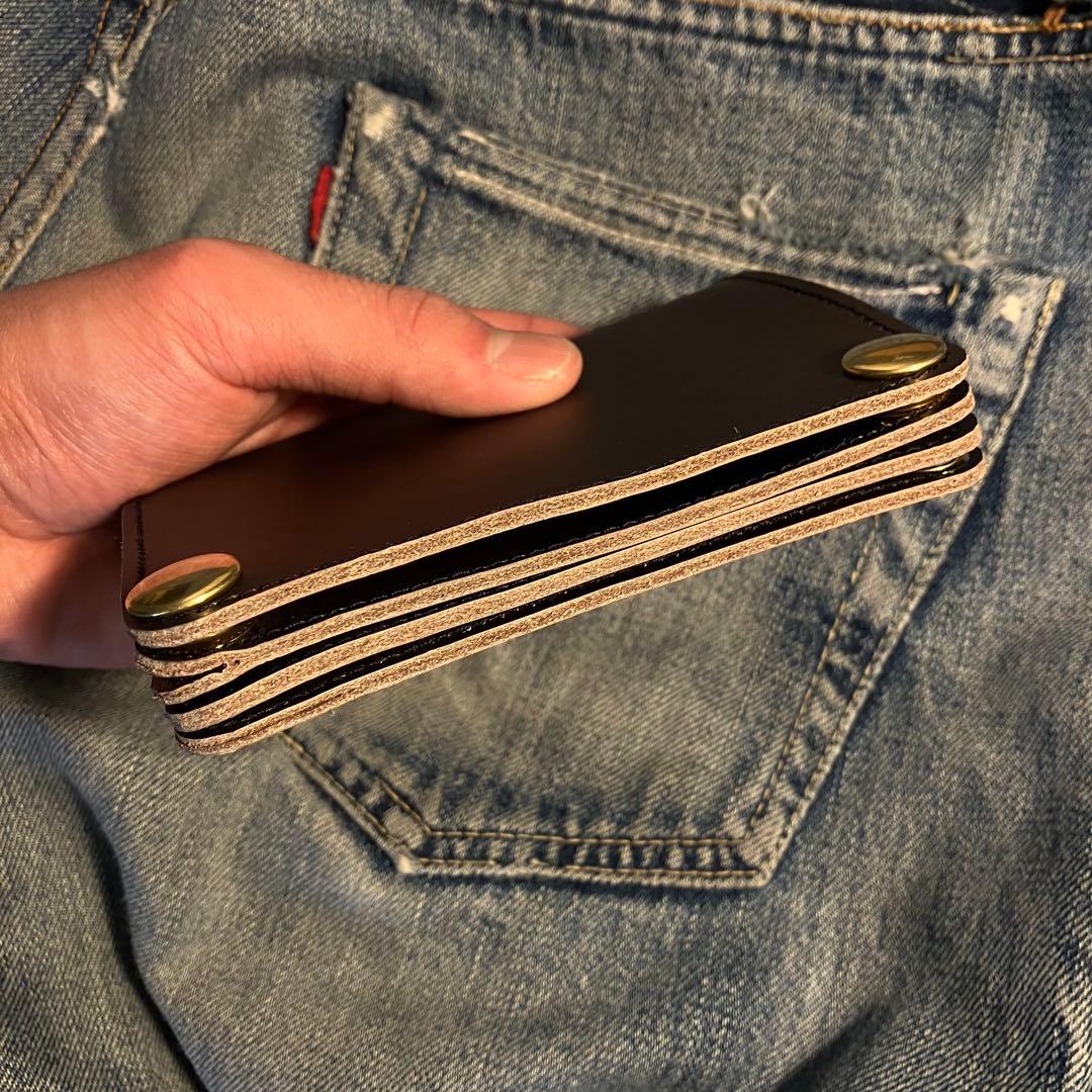 お札が折れない！ミドルトラッカーウォレット　2層 真鍮 ブラス 栃木レザー